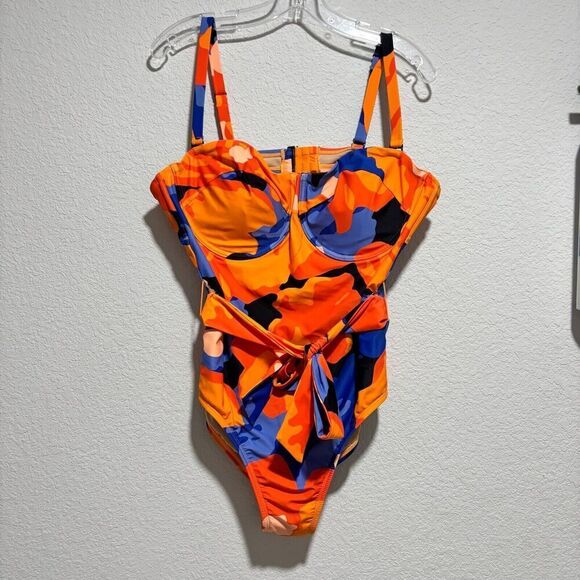 NWOT Tabitha Brown  One Piece Swimsuit Multicolor 18W Floral Print Tie-Front - Picture 6 of 14